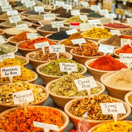 Bowls of Rice Seasoning Blends in an Israeli spice market